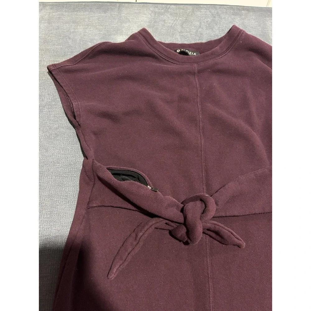 Athleta Womens Size Small Sweatshirt Tie Front Casual Mini Dress Short Sleeve - Picture 6 of 9